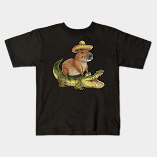 Funny Capybara Riding On a Crocodile Kids T-Shirt